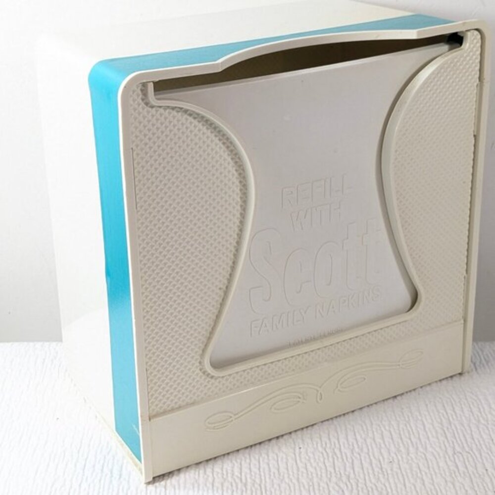 Vintage Scott Family Napkins‎ Dispenser blue Plastic Spring Loaded MCM kitchen